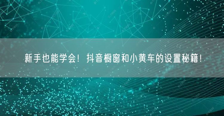 新手也能学会！抖音橱窗和小黄车的设置秘籍！